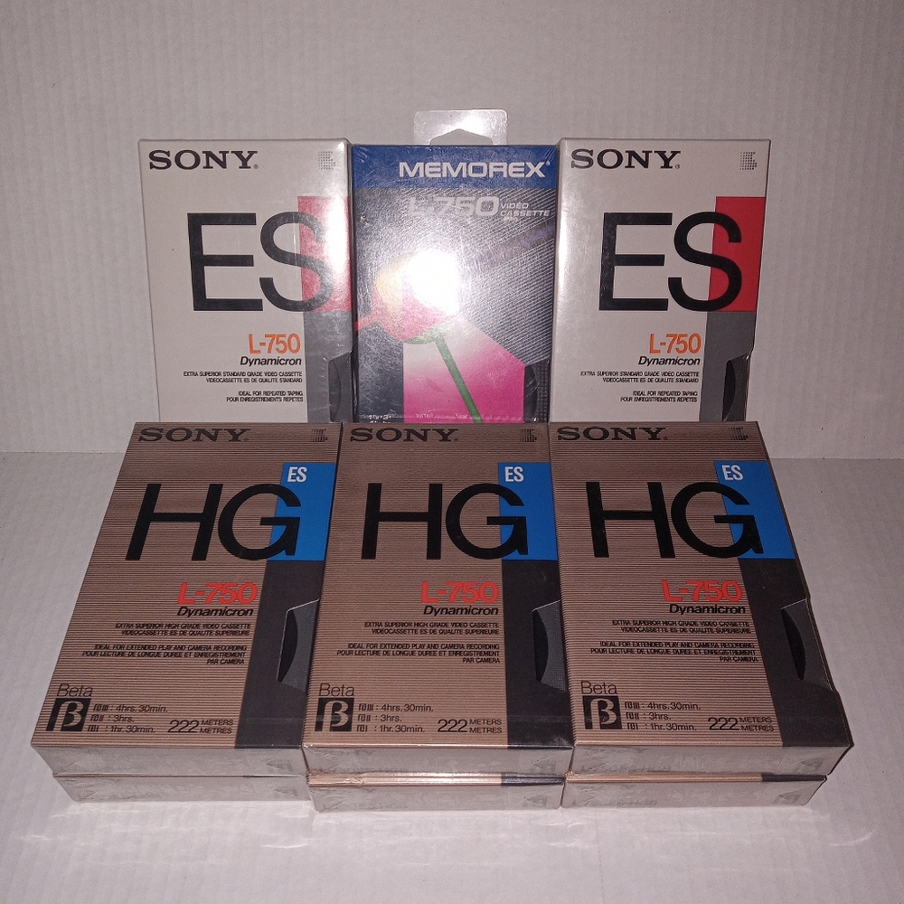 9x Betamax Video Cassette Sony L-750 SD + Memorex Dynamicron Blank Tape